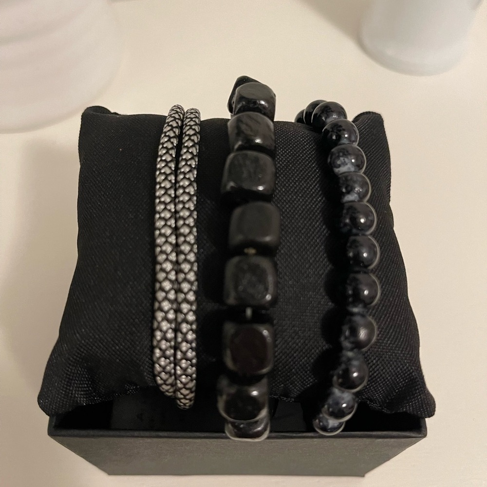 Black and Silver Bracelet Set 3 piece
